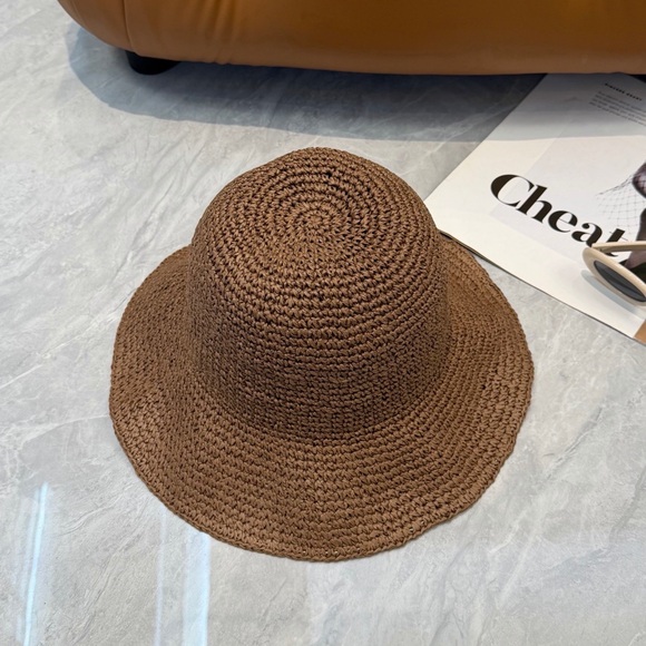 LOEWE Brown Raffia Bucket Hat Leather Anagram Logo Straw Ibiza Summer Coffee Tan - Picture 8 of 8